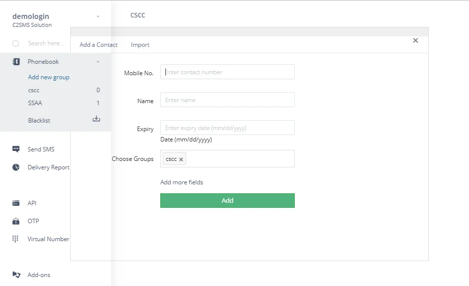 How to add contacts to group in c2sms 
