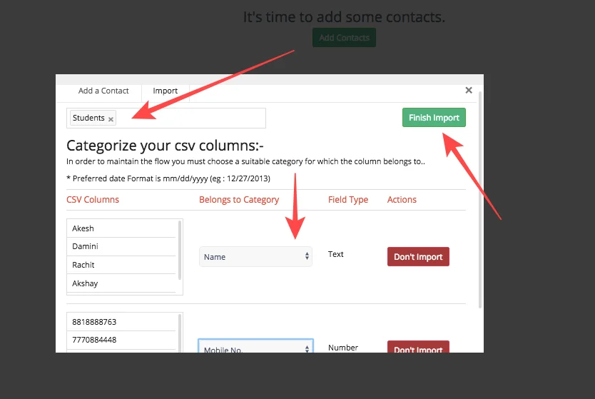 How to add contacts to group in c2sms 